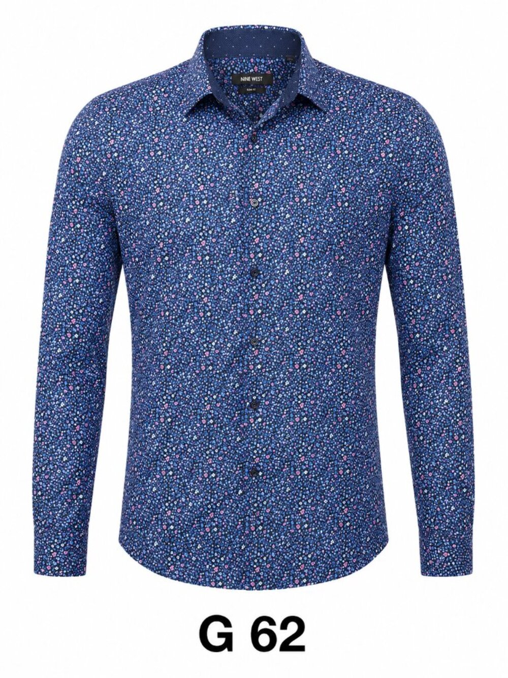 Nine West Men’s Slim Fit Floral Button-Down Shirt Blue Pink (G62)